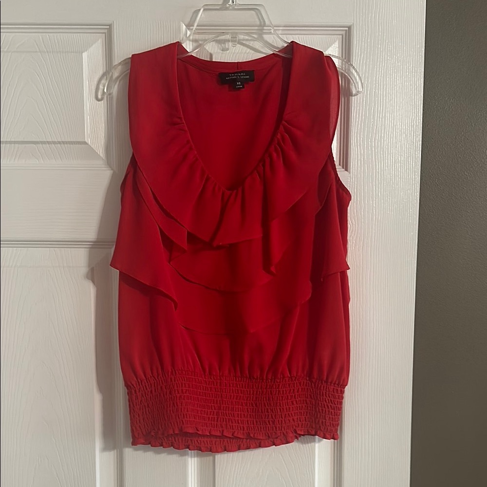 Tahari Red Ruffled Collar Blouse